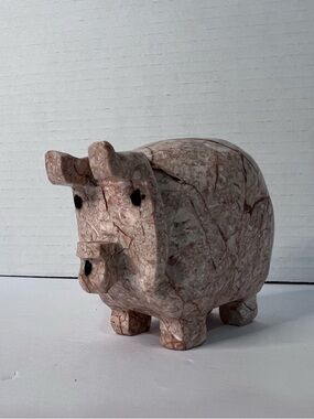 Marble Stone Pink Pig Hand Carved Figurine Paperweight 1 Lb 3 Oz Heavy